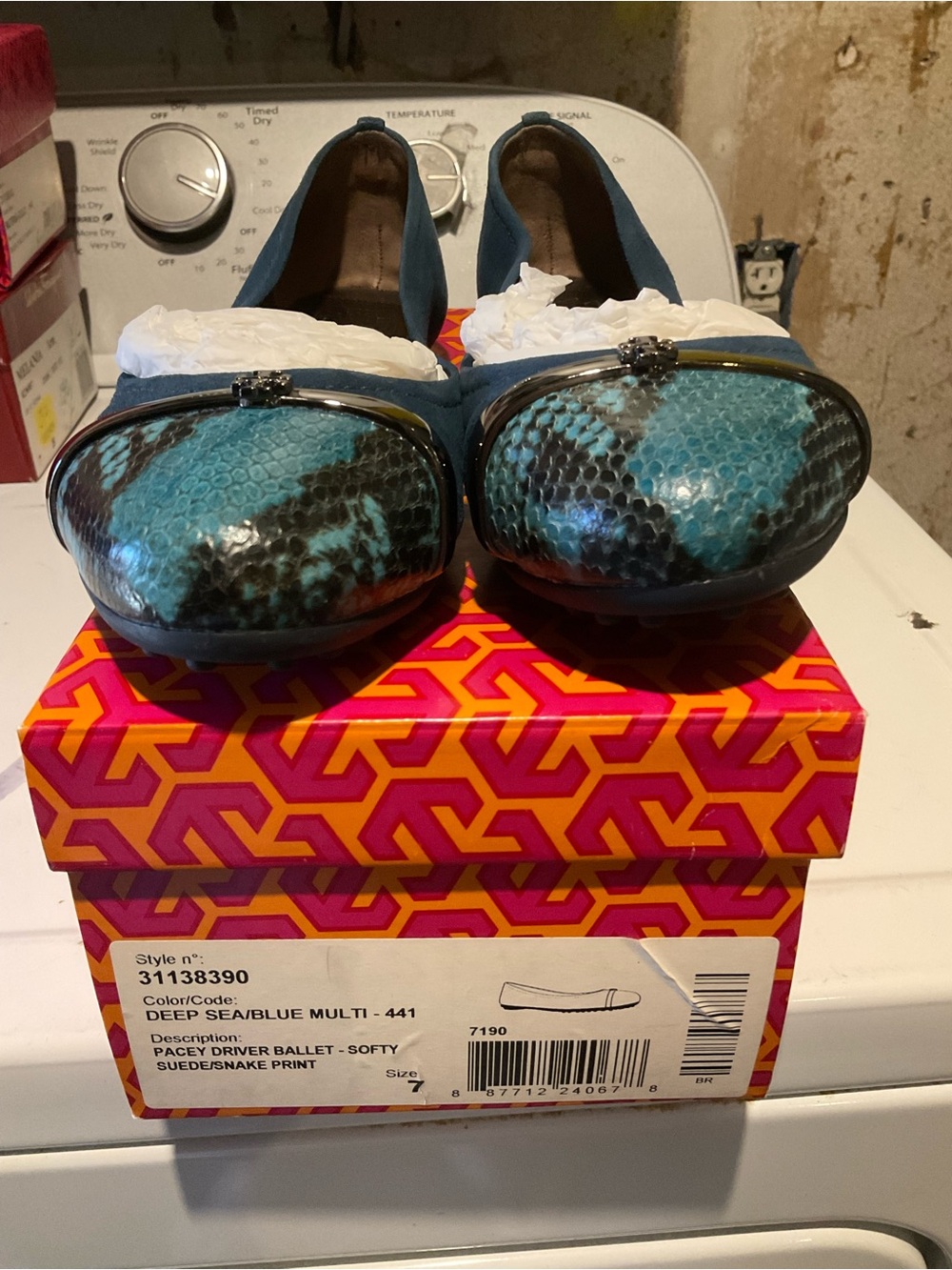 Tory Burch Deep Sea Blue Suede Ballet Flats with Snakeskin Toe